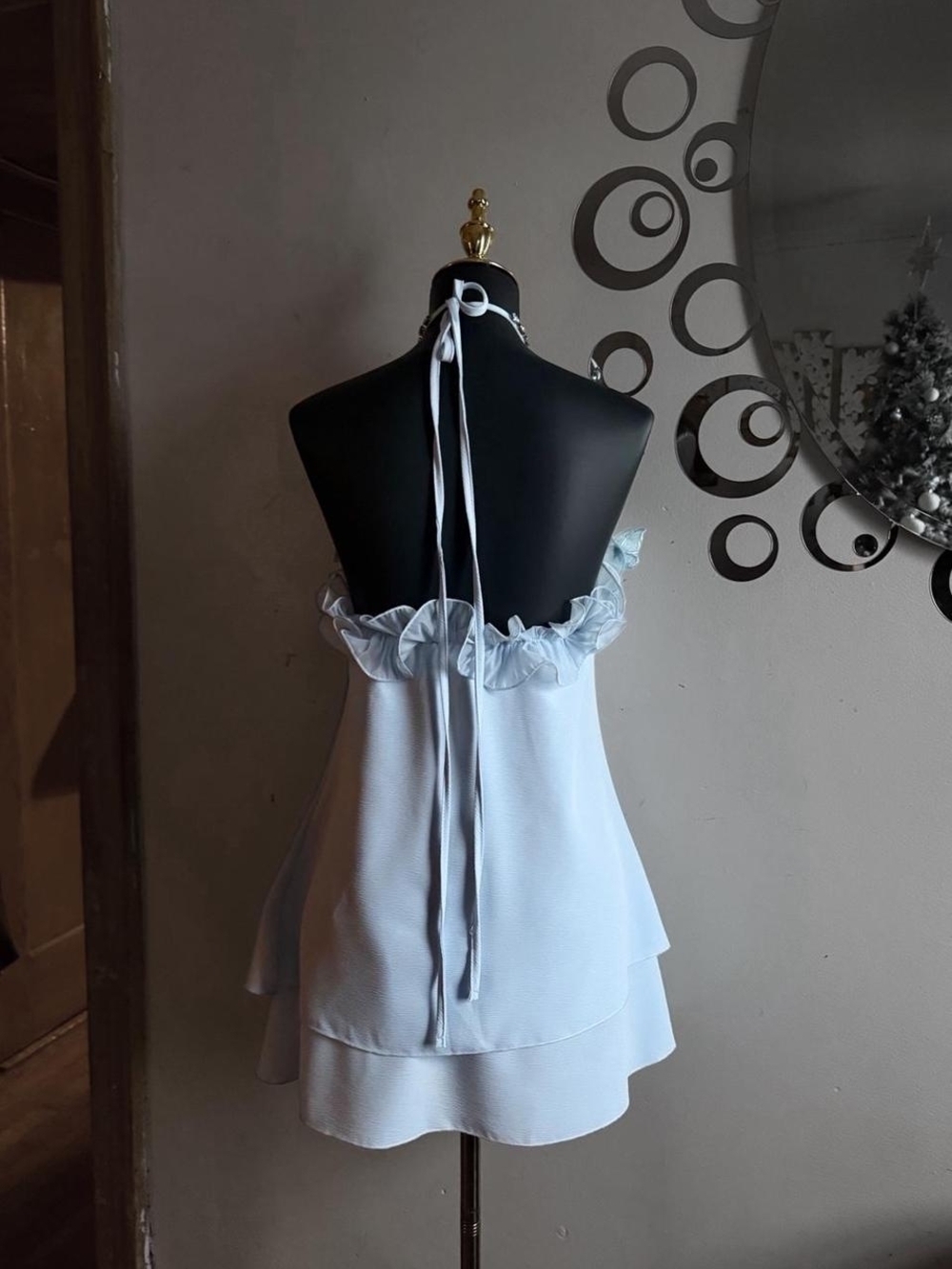 Light Blue Ruffle Halter Dress - Picture 3 of 3